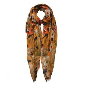 Okrový šátek s barevnými květinami - 85*180 cm Clayre & Eef