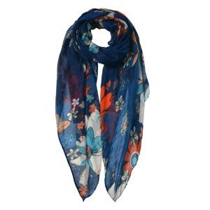 Modrý šátek s barevnými květy - 85*180 cm Clayre & Eef