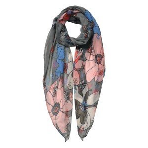 Šedý šátek s barevnými květy - 85*180 cm Clayre & Eef