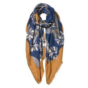 Modrý šátek s květy a okrovým lemováním - 85*180 cm Clayre & Eef