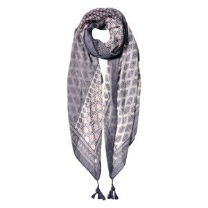 Šedivo hnědý šátek s potiskem a třásněmi - 85*180 cm Clayre & Eef