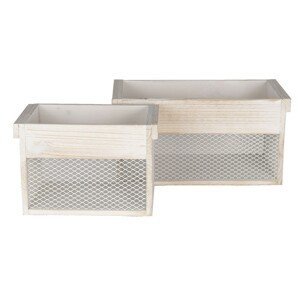 Dřevěný úložný box s bílou patinou ( 2 ks ) - 18*18*12 / 15*15*11 cm Clayre & Eef