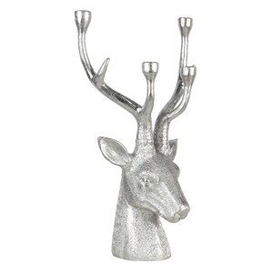 Stříbrný svícen ve tvaru hlavy jelena se 4 držáky na svíčku - 29*20*49 cm Clayre & Eef