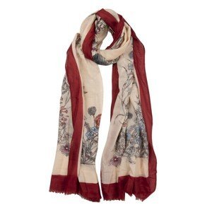 Červeno béžový šátek s květinovým motivem - 85*180 cm Clayre & Eef