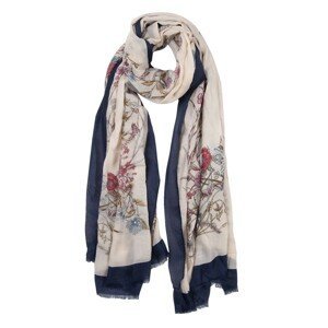 Modro béžový šátek s květinovým motivem - 85*180 cm Clayre & Eef