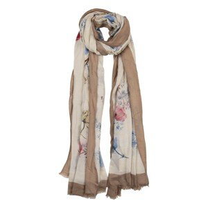 Hnědo béžový šátek s květy - 85*180 cm Clayre & Eef