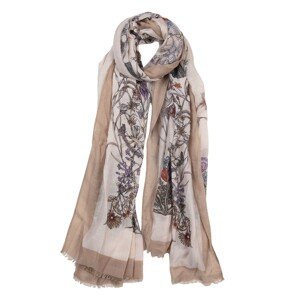 Hnědo béžový šátek s květinovým motivem - 85*180 cm Clayre & Eef