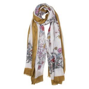 Hnědo bílý šátek s květinovým motivem - 85*180 cm Clayre & Eef