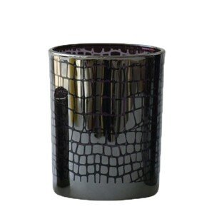 Černý lesklý skleněný svícen Mosa s mozaikou - 10*10*12,5cm Mars & More