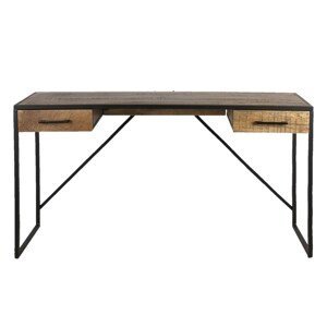 Černý kovový stůl Desi s dřevěnou deskou a šuplíky - 140*40*78 cm Clayre & Eef