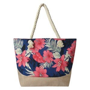 Modro hnědá plážová taška s červenými květy - 50*36 cm Clayre & Eef