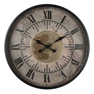 Nástěnné hodiny Amitte s římskými číslicemi a ozubenými kolečky - Ø 60*8 cm / 1*AA Clayre & Eef