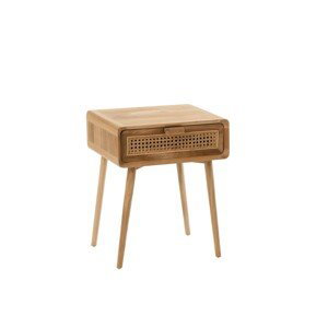 Hnědý dřevěný noční stolek stůl Alis Teak se šuplíčkem a bambusovým výpletem - 40*59*51cm J-Line by Jolipa