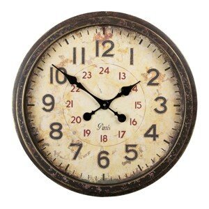 Hnědé kulaté nástěnné hodiny Paris - Ø 50*11 cm Clayre & Eef