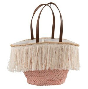 Světle růžová plážová taška/ košík s třásněmi Beach tassel  - 48*18*30cm J-Line by Jolipa