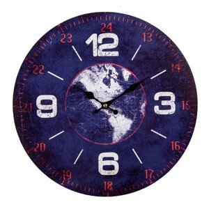 Modré kovové nástěnné hodiny s mapou světa - Ø 34*1 cm / 1*AA Clayre & Eef