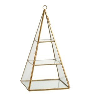 Skleněný pyramidový svícen se zlatým lemem Pyramid - 14*14*28 cm J-Line by Jolipa
