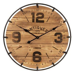 Kovové hodiny se dřevem - Ø 60*5 cm / 1*AA Clayre & Eef