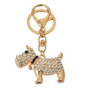 Zlatý kovový přívěsek na klíče pes s kamínky  Clayre & Eef