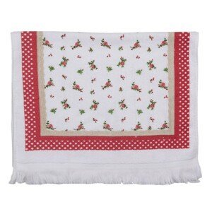 Kuchyňský froté ručník s květy a červeným okrajem - 40*66 cm Clayre & Eef
