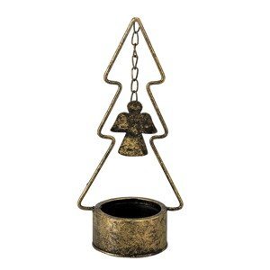 Svícen na čajovou svíčku ve tvaru stromečku s andílkem - 10*8*24 cm Clayre & Eef