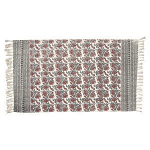 Červeno-zelený bavlněný koberec s květy a třásněmi - 70*120 cm Clayre & Eef
