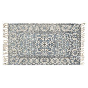 Modro-šedý bavlněný koberec s ornamenty a třásněmi - 140*200 cm Clayre & Eef