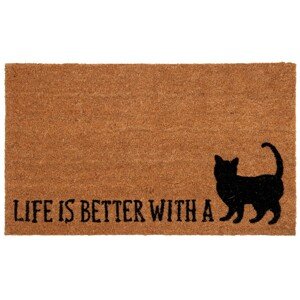 Kokosová rohožka Life is better with a cat - 75*45*1 cm Clayre & Eef