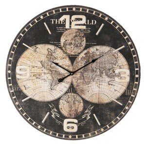 Černé nástěnné hodiny The World - Ø 60*5 cm Clayre & Eef
