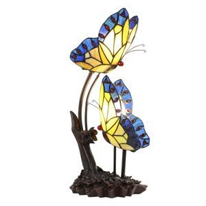 Stolní lampa Tiffany s motýlky Butterfly blue - 24*17*47 cm E14/max 2*25W Clayre & Eef