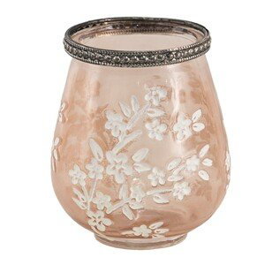 Béžovo-hnědý skleněný svícen na čajovou svíčku s květy Teane  - Ø 9*11 cm Clayre & Eef