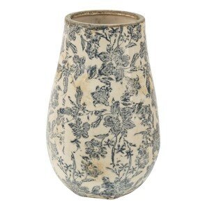 Keramická dekorační váza se šedými květy Mell French L - Ø 16*25 cm Clayre & Eef