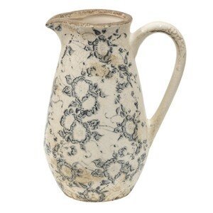 Keramický dekorační džbán se šedými květy Filon French S - 16*12*22 cm Clayre & Eef