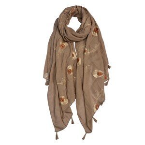 Hnědý šátek s vyšívanými pavími pery Stokie - 70*180 cm Clayre & Eef