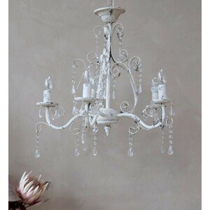 Bílý vintage ručně vyrobený lustr s kamínky Chandelié - 61*49cm/E14/ 60W Chic Antique