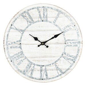 Bílé dřevěné nástěnné hodiny s patinou - Ø 40*4 cm Clayre & Eef