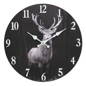 Černé nástěnné hodiny s jelenem Deer – Ø 34*4 cm / 1*AA Clayre & Eef