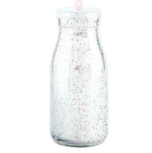 Stříbrná skleněná láhev na brčko bez brčka - Ø 6*14 cm / 0,2 L Clayre & Eef