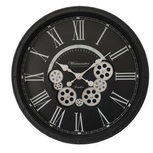 Černé nástěnné hodiny s ozubenými kolečky London - Ø 51*8 cm / 3*AA Clayre & Eef
