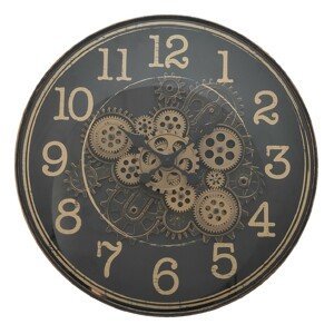 Černé antik nástěnné hodiny s ozubenými kolečky Mio - Ø 49*7 cm / 3*AA Clayre & Eef