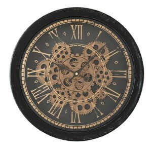 Černé antik nástěnné hodiny s ozubenými kolečky Cito - Ø 36*6 cm / 3*AA Clayre & Eef