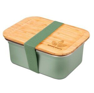 Zelený nerezový svačinový box s bambusovým víčkem - 1500ml/ 20*15*8,5cm Goodways