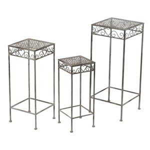 3ks šedý antik kovový dekorační stolek - 20*20*50/ 25*25*60/ 30*30*72 cm J-Line by Jolipa