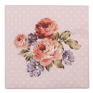 Růžové papírové ubrousky s růžemi Dotty Rose II - 33*33 cm (20ks) Clayre & Eef