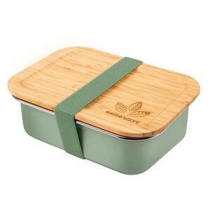 Zelený nerezový svačinový box s bambusovým víčkem - 1200ml/ 20*15*6,5cm Goodways