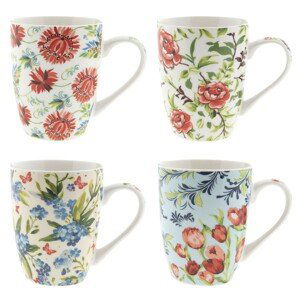 Sada 4 ks porcelánových hrnečků Flowers (set4) - Ø 9*10 cm / 0,3L