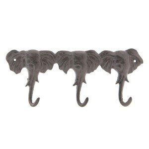 Hnědý nástěnný litinový věšák s háčky Elephants - 29*3*12 cm