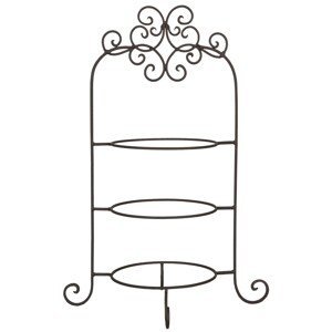 Hnědý kovový ozdobný stojan na talíře třípatrový - 36*28*54 cm