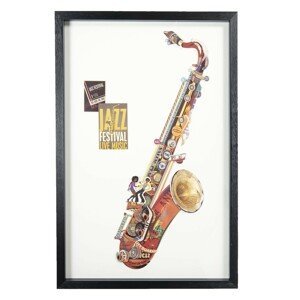 Nástěnná koláž Saxofon jazz v černém rámu - 60*4*90 cm