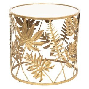 Zlatý odkládací stolek s motivem listů – Ø 50*48 cm Clayre & Eef